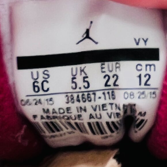 Nike Jordan Maroon 6 Retro 2015 Nike Burgundy Toddler Shoes Size 6C 384667-116 - Picture 8 of 9